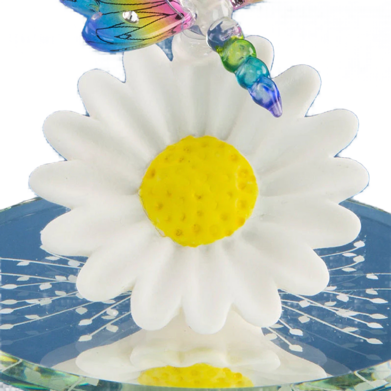 Glass Baron Daisy with Rainbow Sun dancer Dragonfly Figure