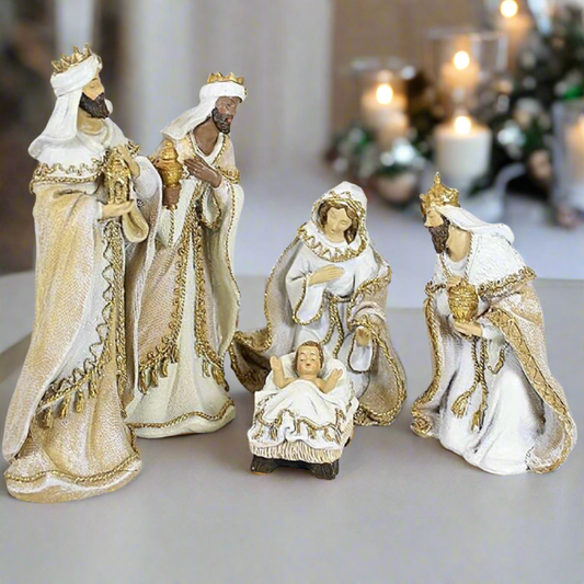 Nativity 7 Piece Set Woven Gold Trim Fabric Look