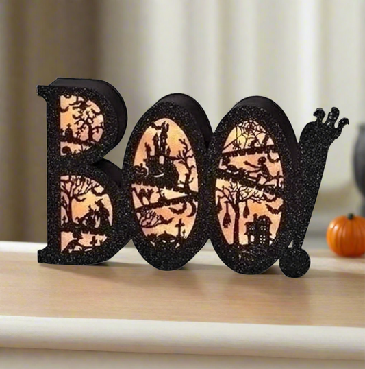 Roman 5"H Boo with Scene LED Sign for Halloween