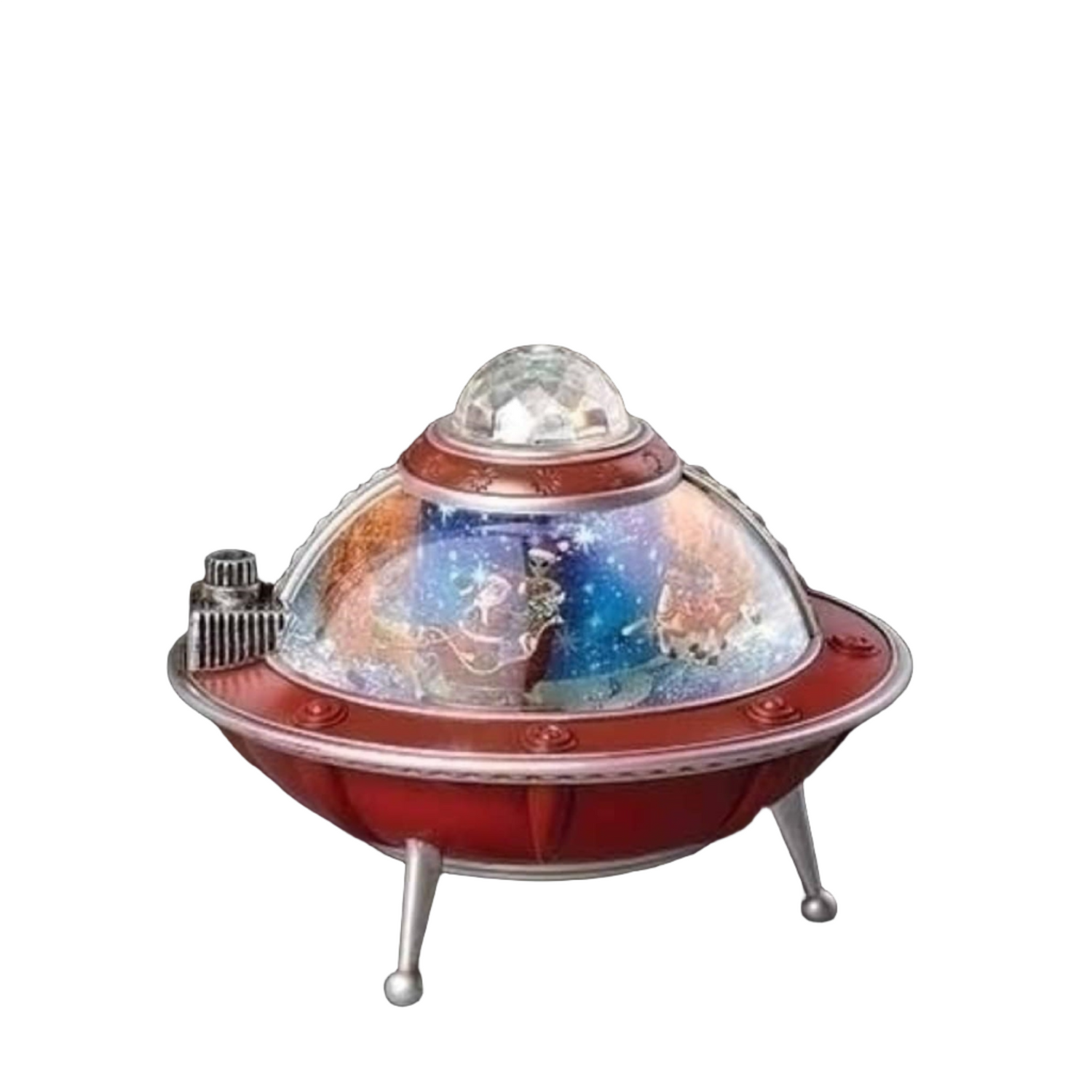 Roman 10.5" Red and Blue LED Musical Swirl UFO Ship Christmas Tabletop Decor