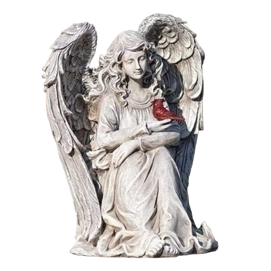 Roman Memorial Angel with Cardinal 11" Outdoor Garden Statue