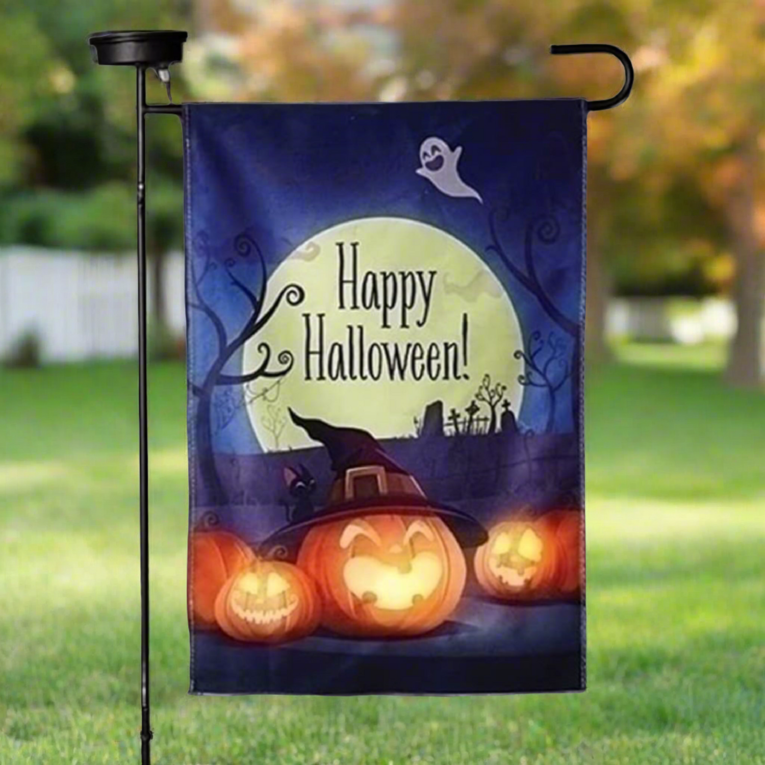 Roman 5 Solar Light Halloween Outdoor Decorative Flag with Yard Stake 39" H