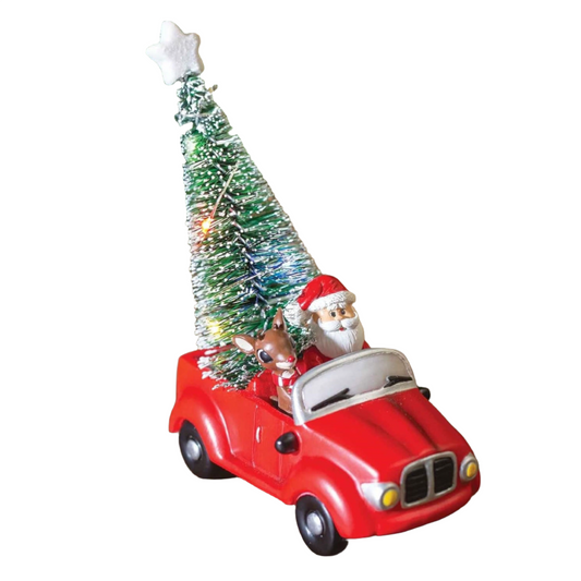 Roman LED Rudolph Santa in Car Figurine