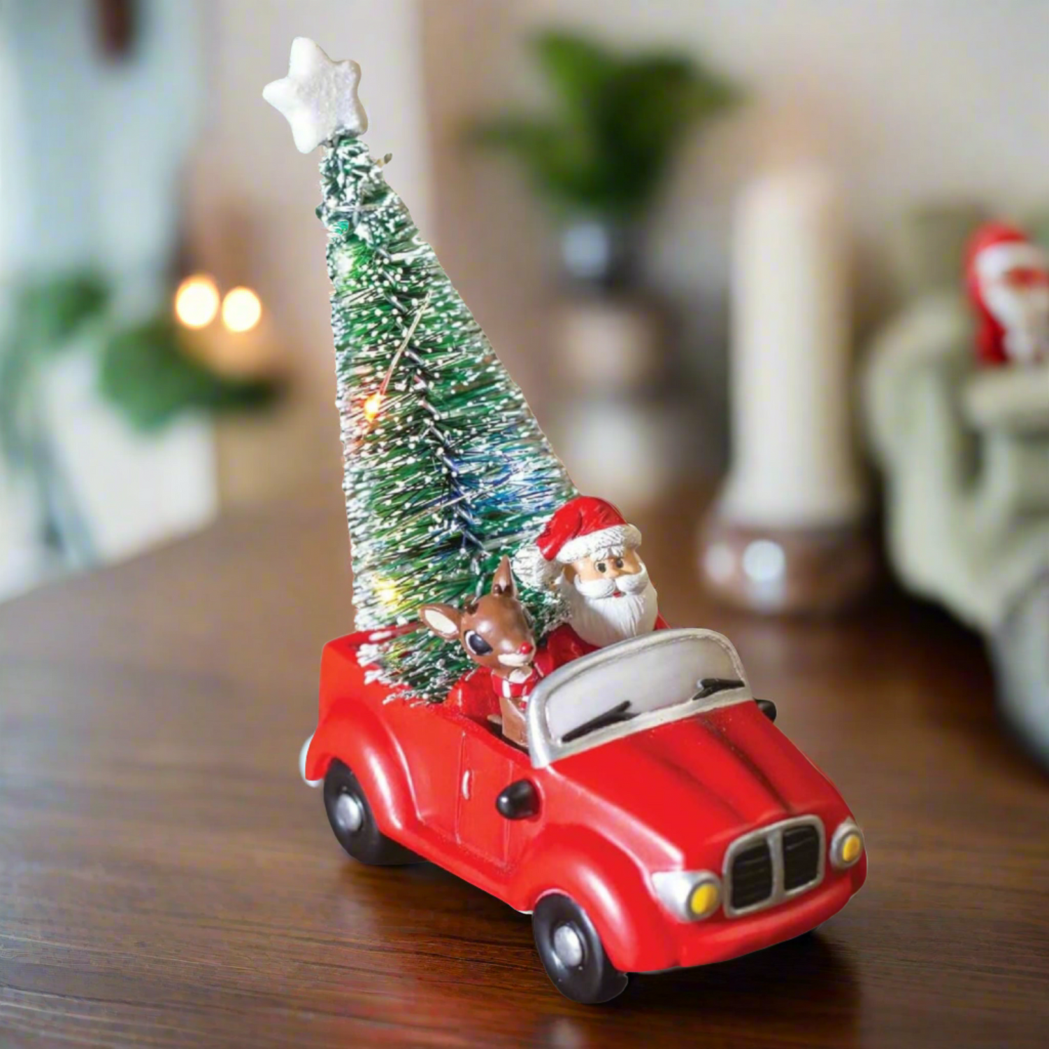 Roman LED Rudolph Santa in Car Figurine