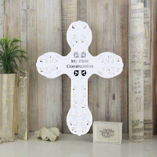 Communion Decorative White Porcelain Wall Cross by Roman