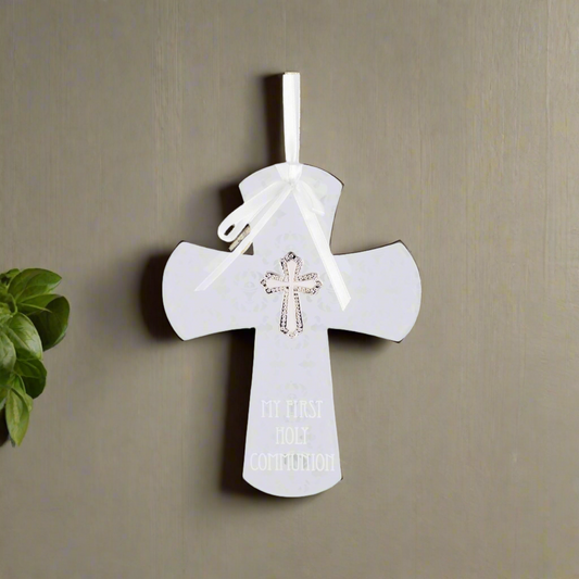 First Holy Communion 7.25" Glass Wall Cross