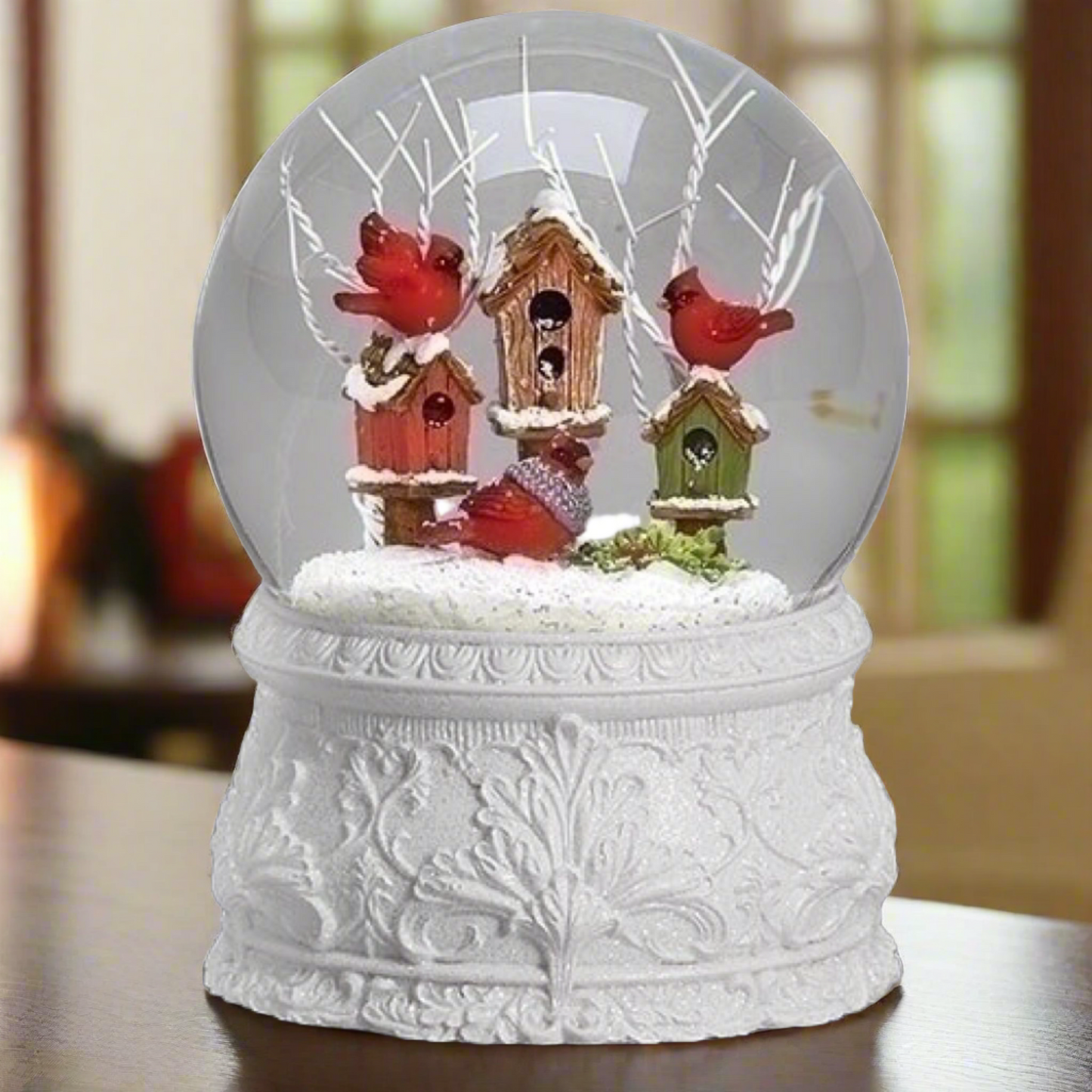 Musical Cardinal Birdhouse Glitterdome Water Globe by Roman