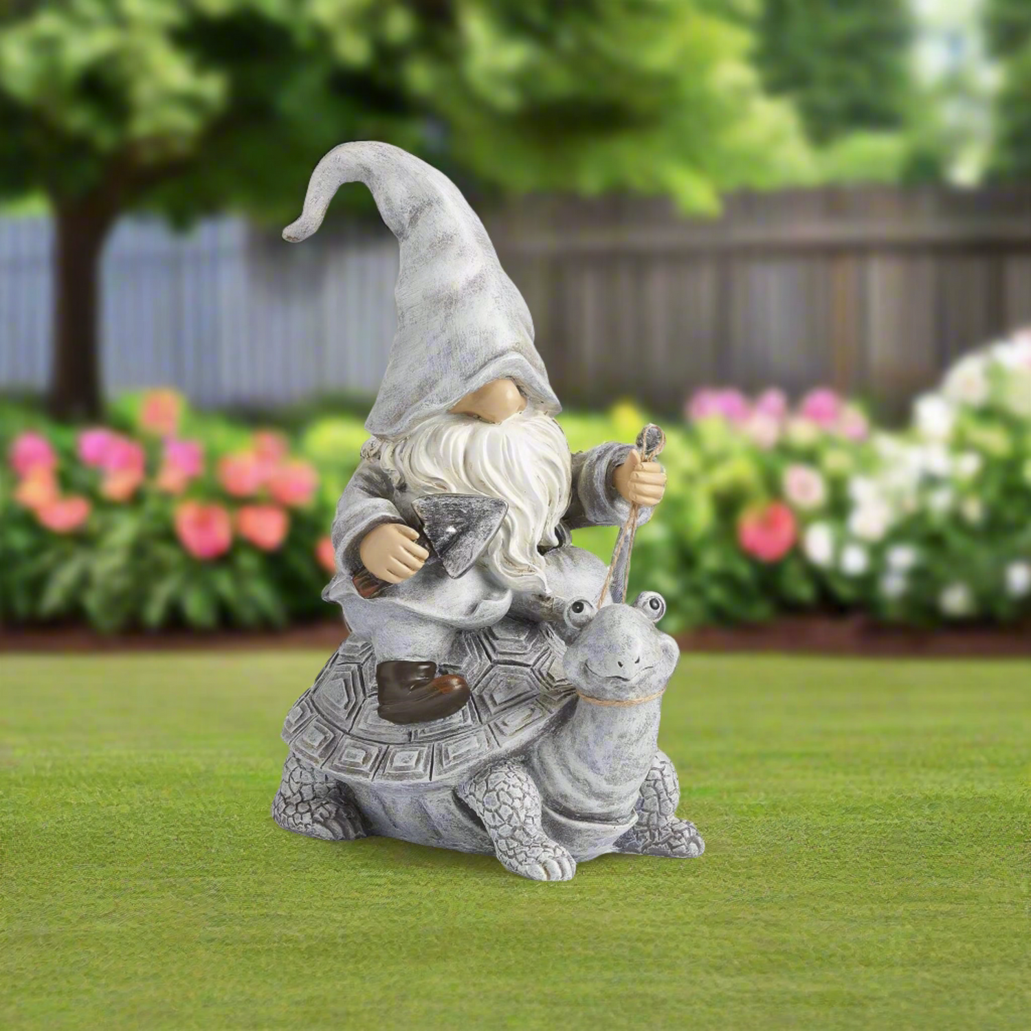 Roman 11.5" Gnome Riding Turtle Garden Statue