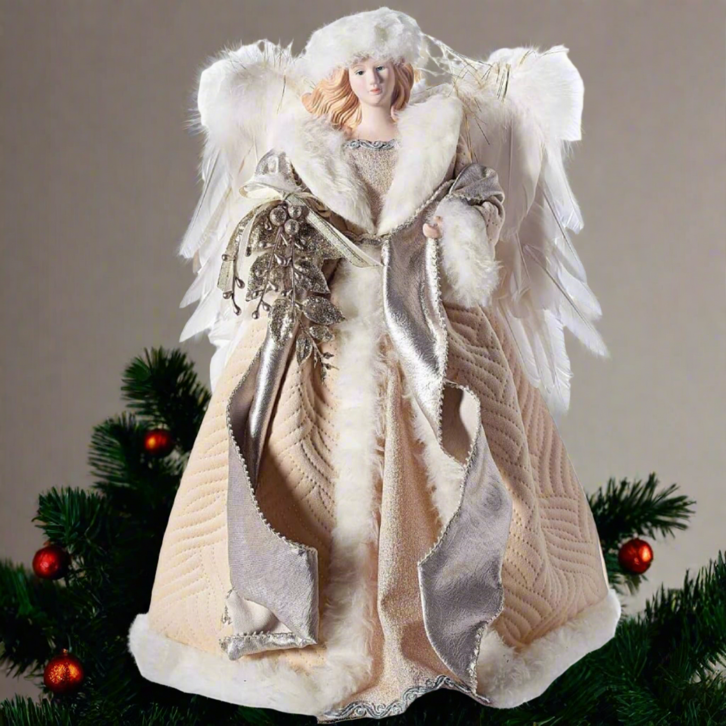 Roman 16" Beige and Gold Angel Christmas Tree Topper Unlit