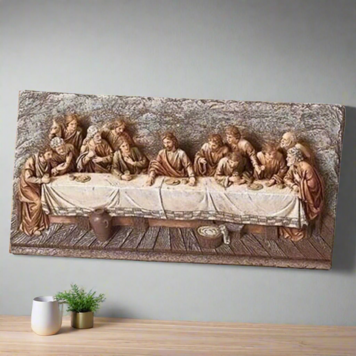 Roman 29" Brown and Gray Rectangular Last Supper Wall Plaque