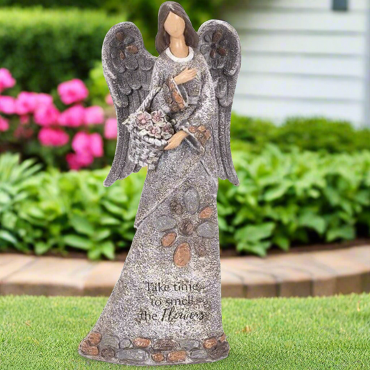 Roman Angel with Basket Pebble Garden Statue