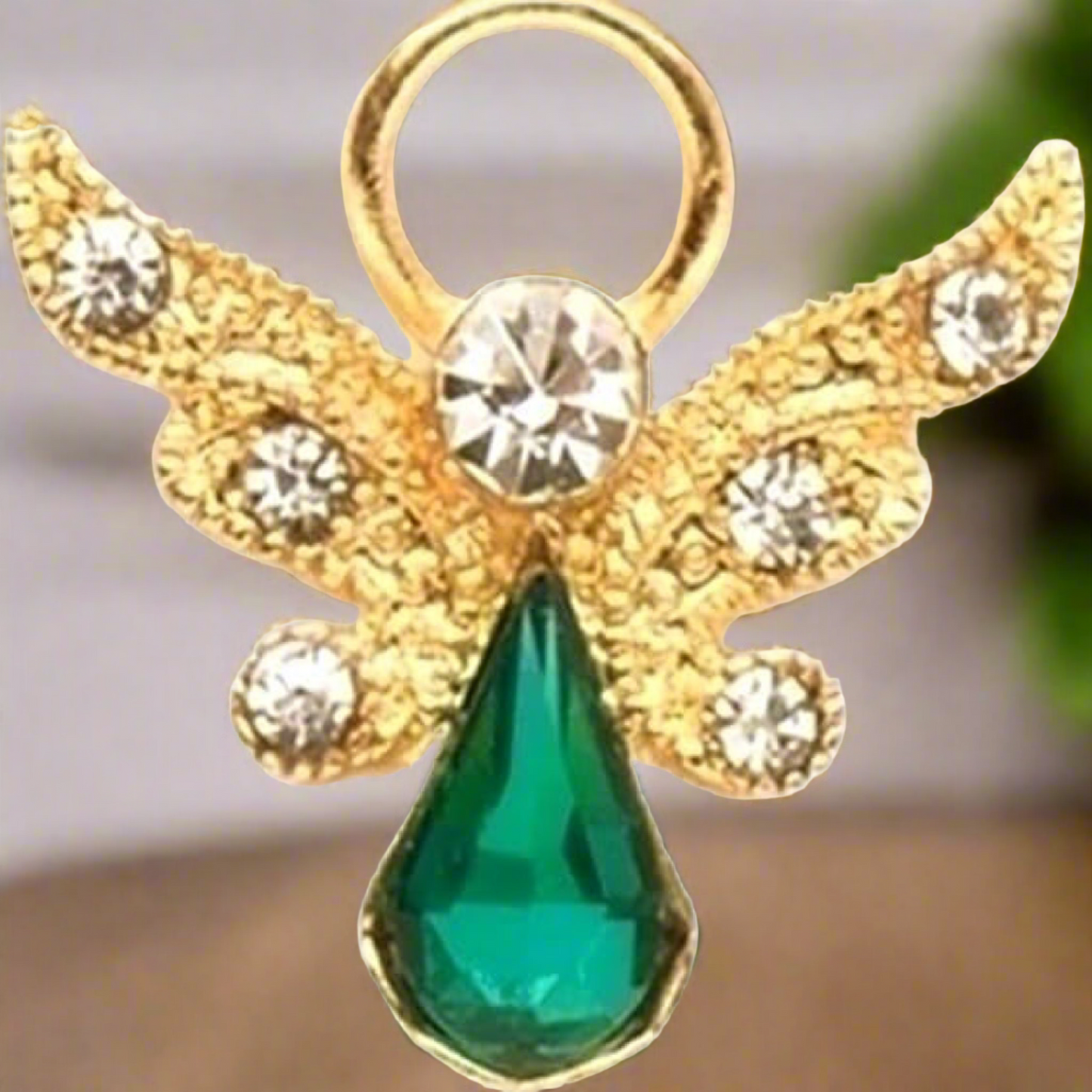 Roman Birthstone Angel Pin May Emerald