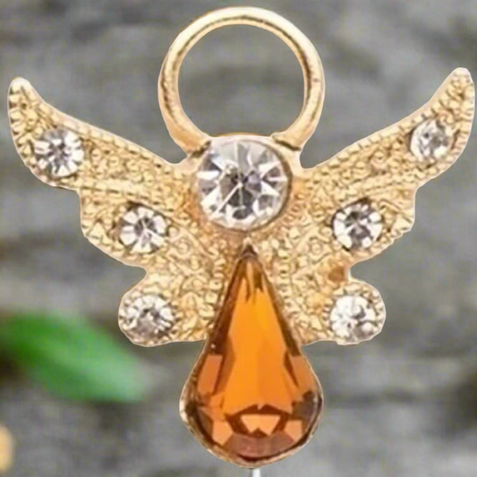 Roman Birthstone Angel Pin November Citrine