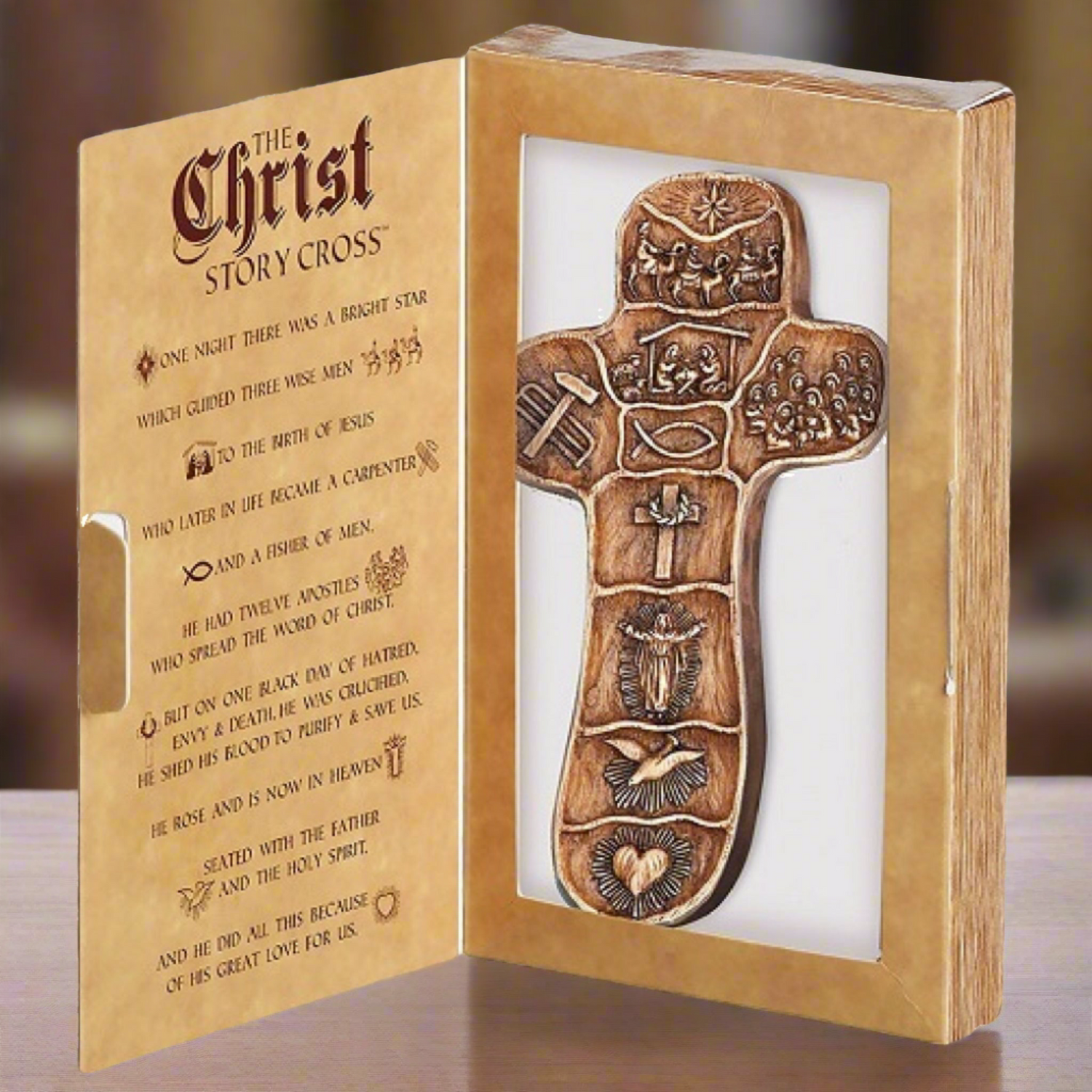 Roman Christ Story Palm Cross With Story Box Display