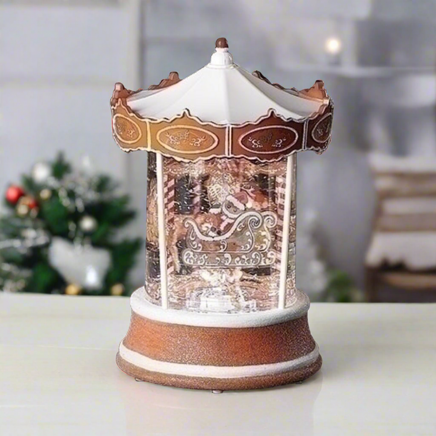 Roman Gingerbread Carousel Santa LED Swirl Dome