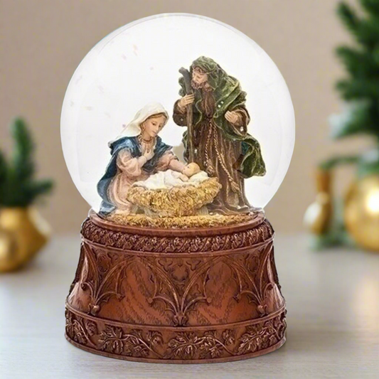 Roman Inc Holy Family Glitterdome (Carved Wood Base)