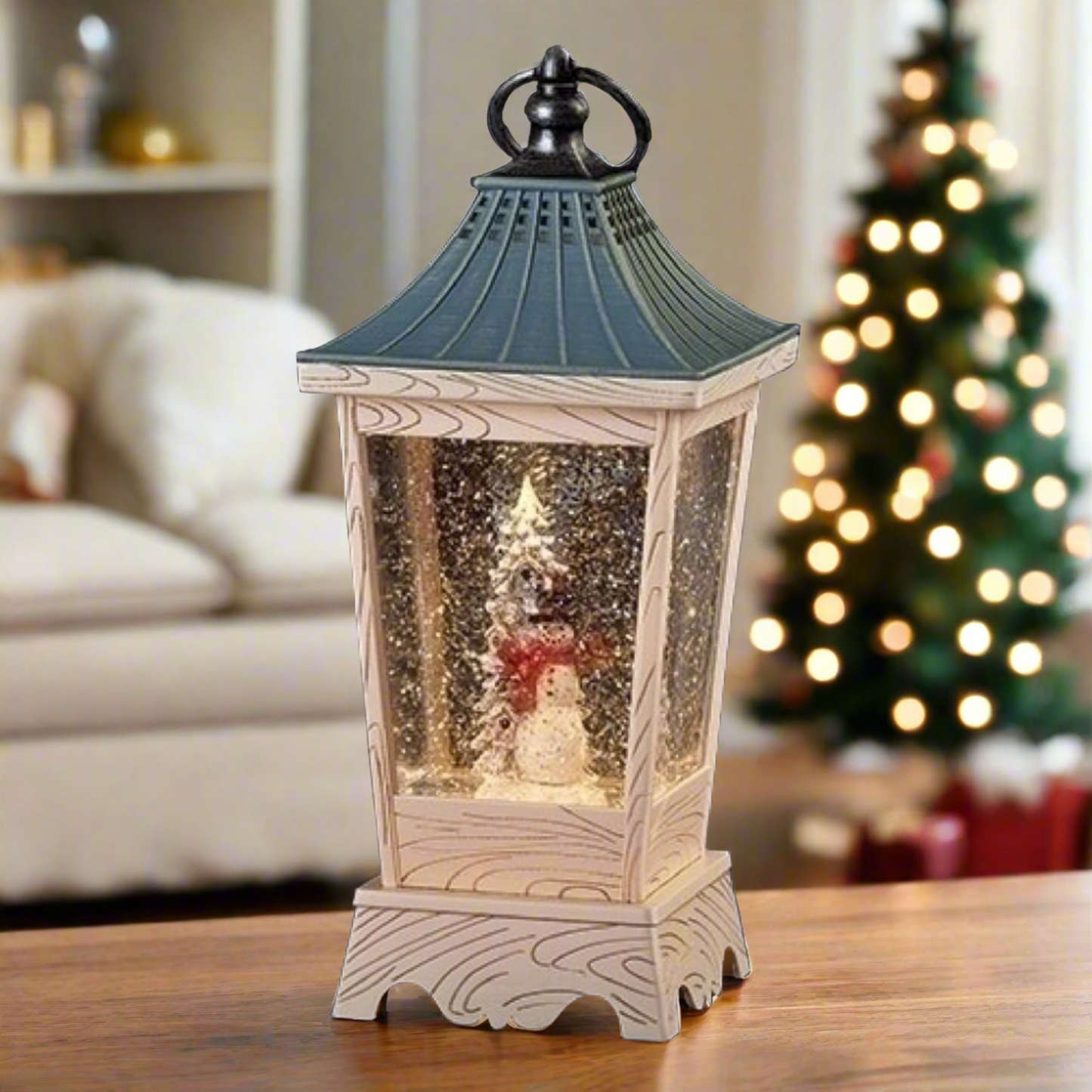 Roman Snowman Wood Lantern Led Swirl Lantern