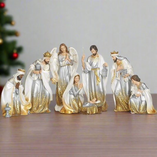 Nativity 8 Piece Set 14" H Gold Ombre Finish by Josephs Sudio