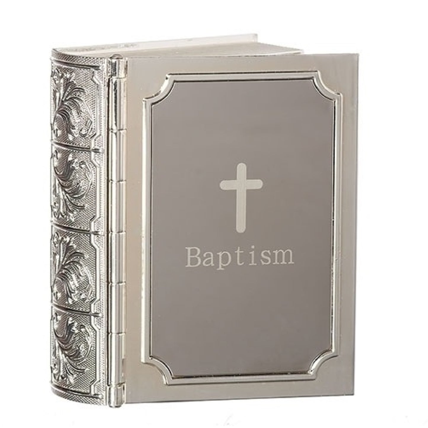 Boîte souvenir de baptême biblique en argent - 3,5"