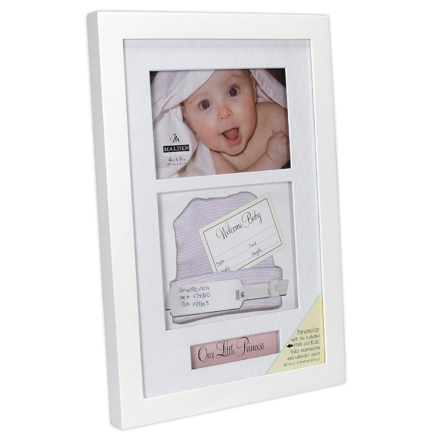 Baby ID Bracelet + Birth-Record White(With Pink And Blue Title Labels) Photo Holder Keepsake