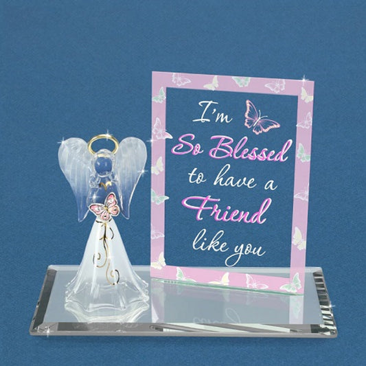 Glass Baron Angel "So Blessed Friend" Figure Plaque