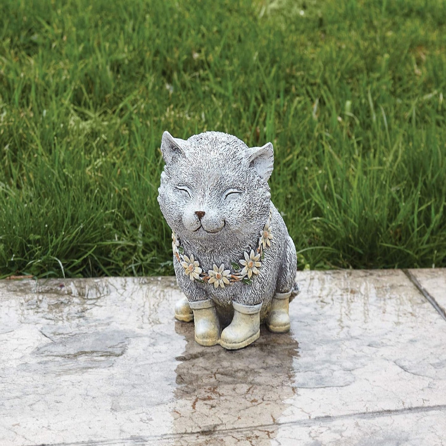 Roman Pudgy Pal Cat in Rain Boots Garden Statue