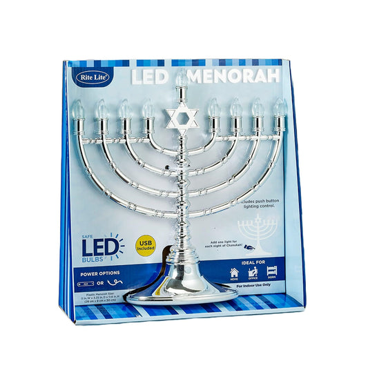 Silvertone LED Menorah with Clear Bulbs