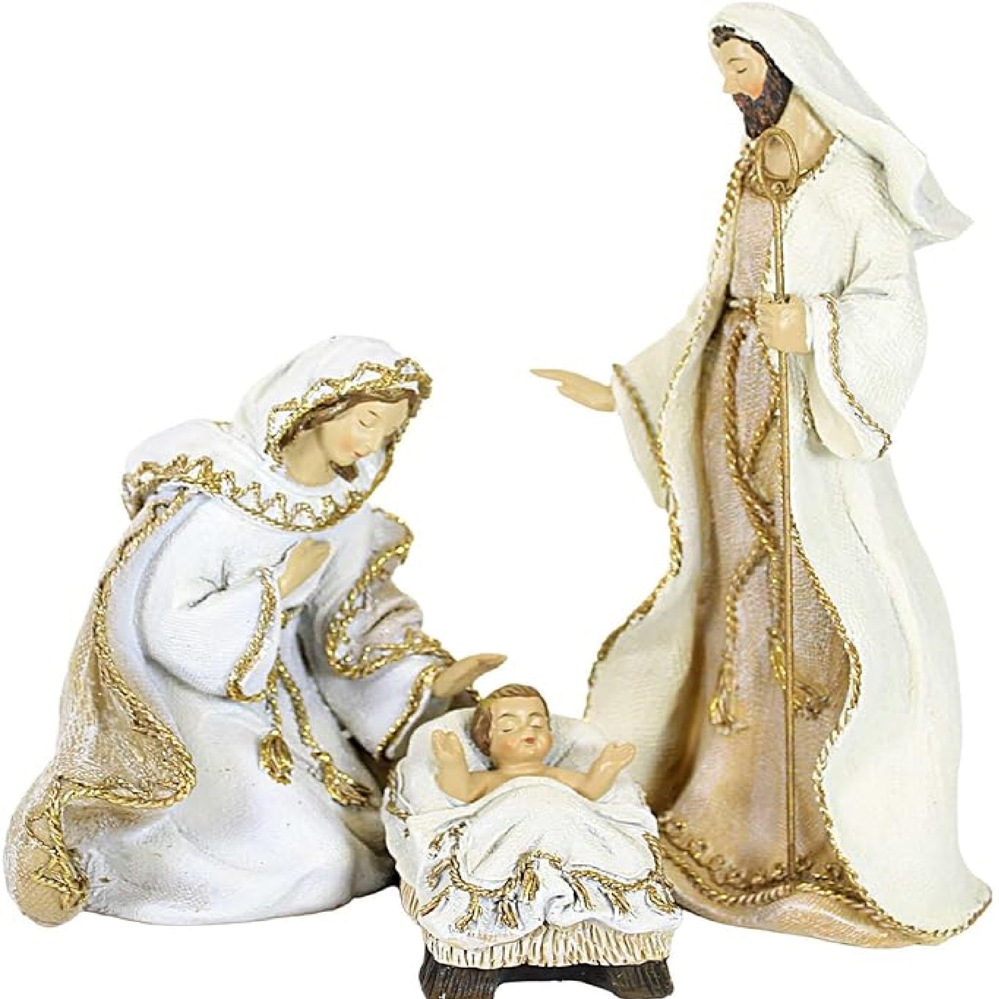 Nativity 7 Piece Set Woven Gold Trim Fabric Look