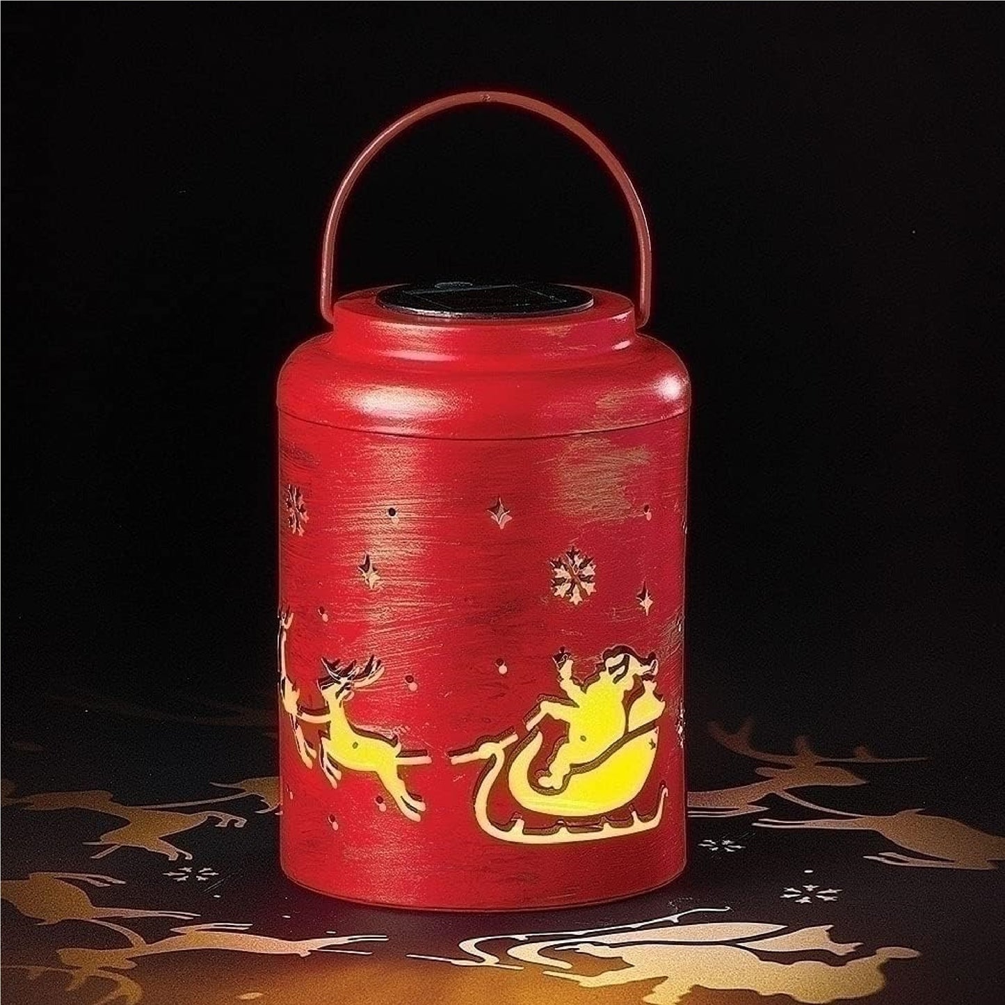 Roman 160265 Round Projection Scene Solar Light Santa Lantern 8-inch Height, Metal