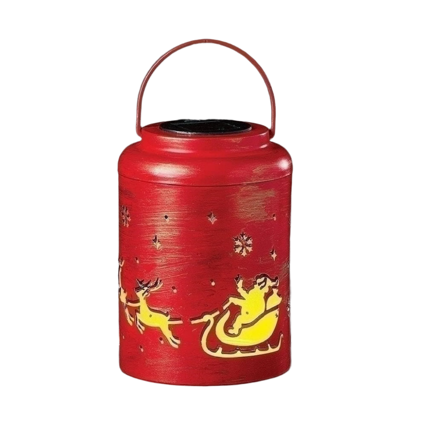 Roman 160265 Round Projection Scene Solar Light Santa Lantern 8-inch Height, Metal