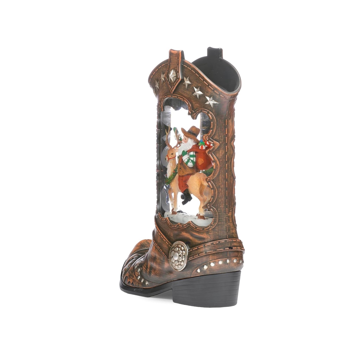 Boot with Santa Riding Deer Inside 10" LED Swirl