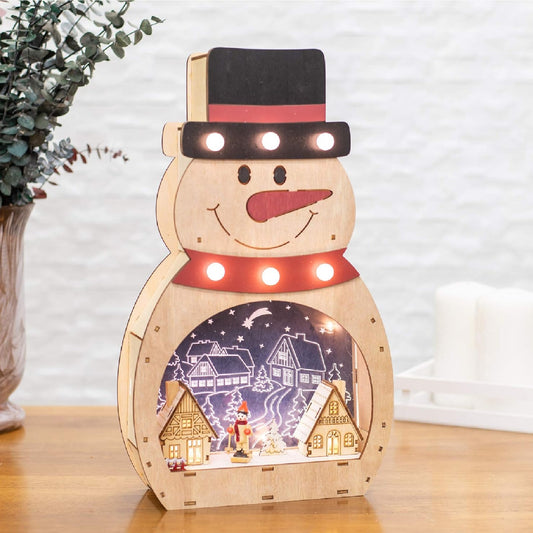 Roman 15.75" LED Wood Snowman with Town