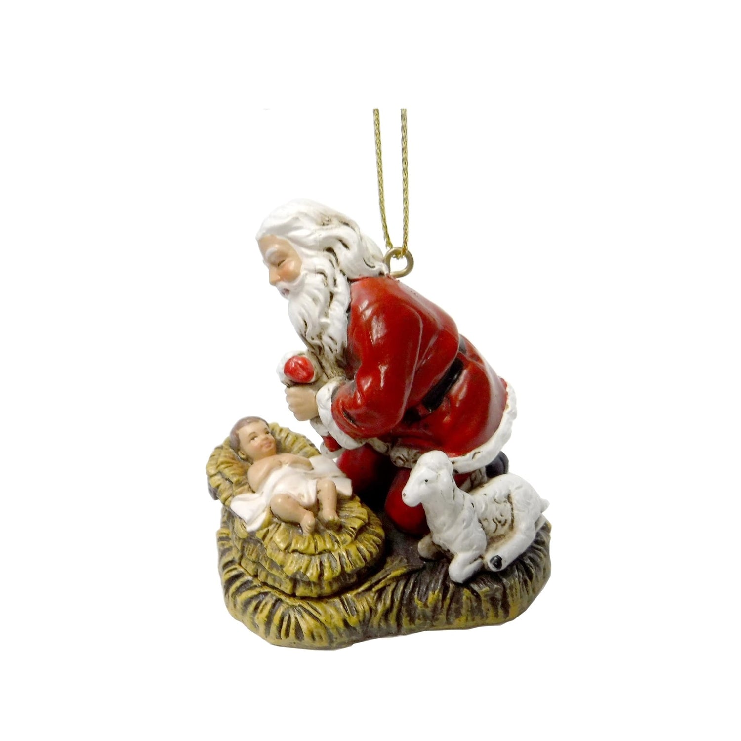 Kneeling Santa with Baby Jesus Ornament