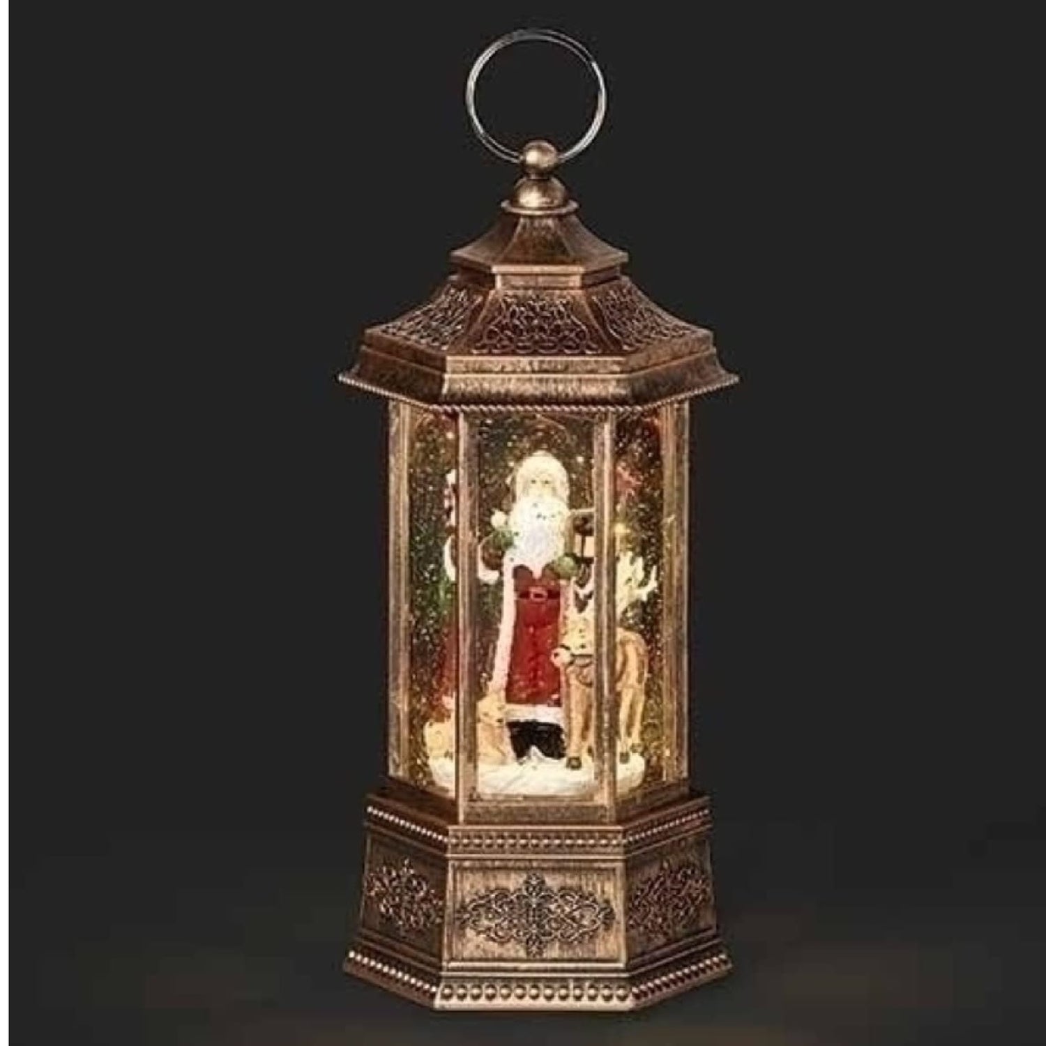 Roman Santa Swirl Lantern 10.25" Bronze and Red LED