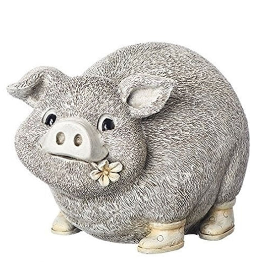 Roman Pudgy Pal Pig in Rain Boots Garden Statue