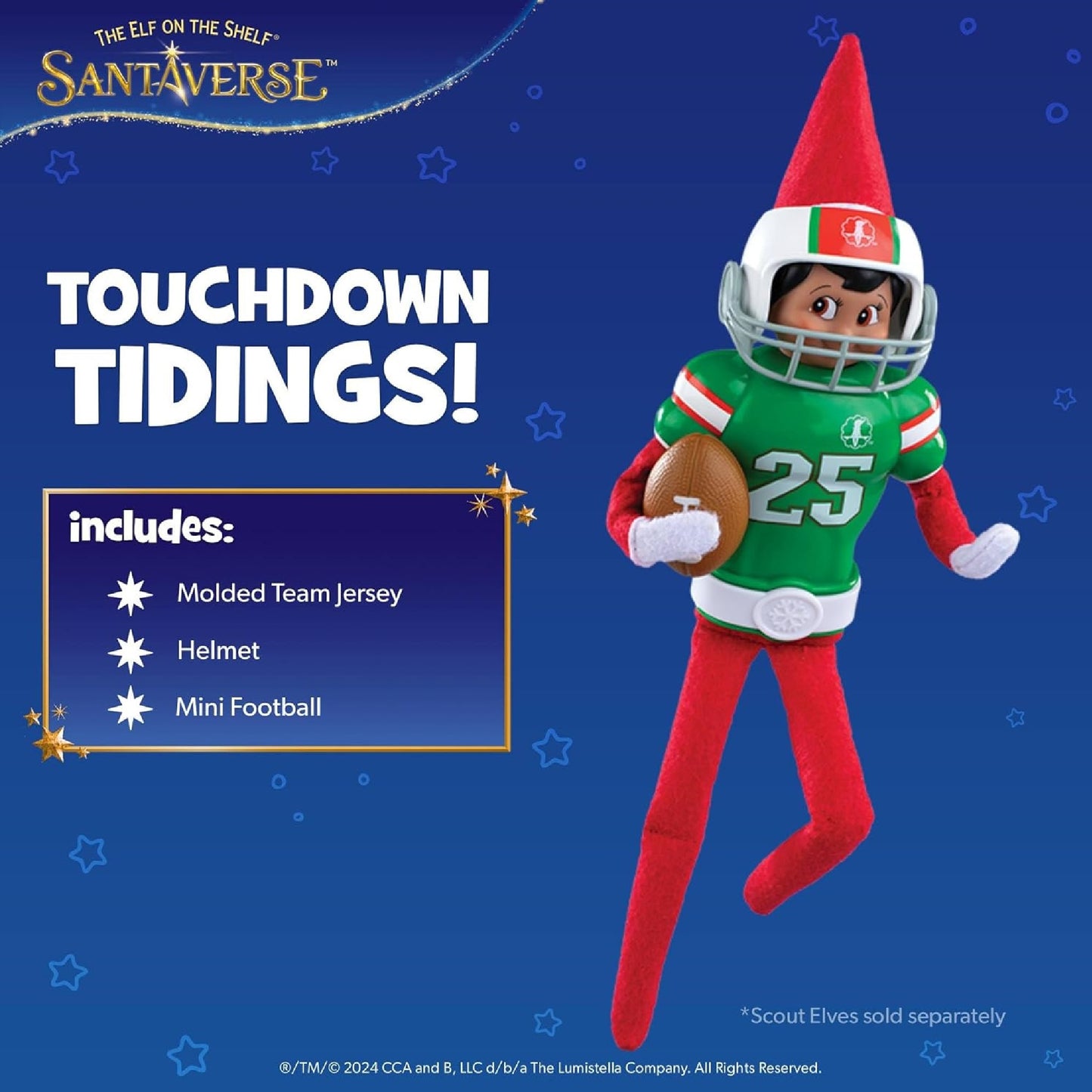 The Elf on the Shelf Claus Couture Touchdown Tidings Set - Help Your Scout Elf Find Their Inner Athlete-Includes Molded Muscle Shirt, elf-Sized Helmet and Mini Football!