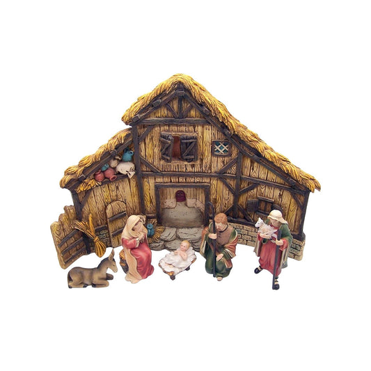 Nativity With Stable Shepherd And Donkey 6 Piece Set