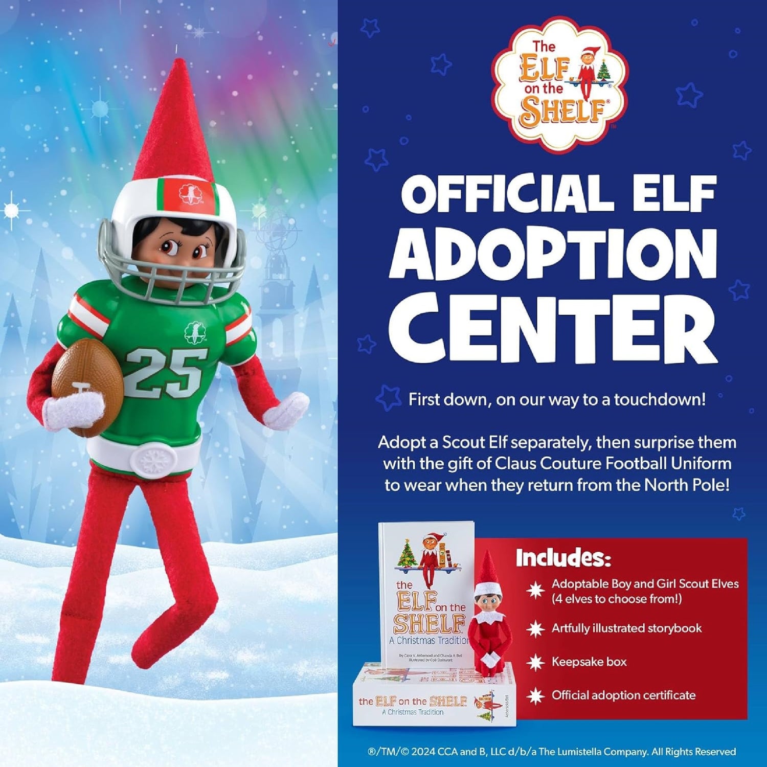 The Elf on the Shelf Claus Couture Touchdown Tidings Set - Help Your Scout Elf Find Their Inner Athlete-Includes Molded Muscle Shirt, elf-Sized Helmet and Mini Football!