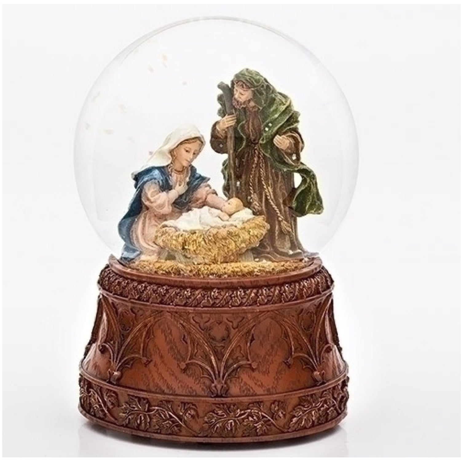 Roman Inc Holy Family Glitterdome (Carved Wood Base)