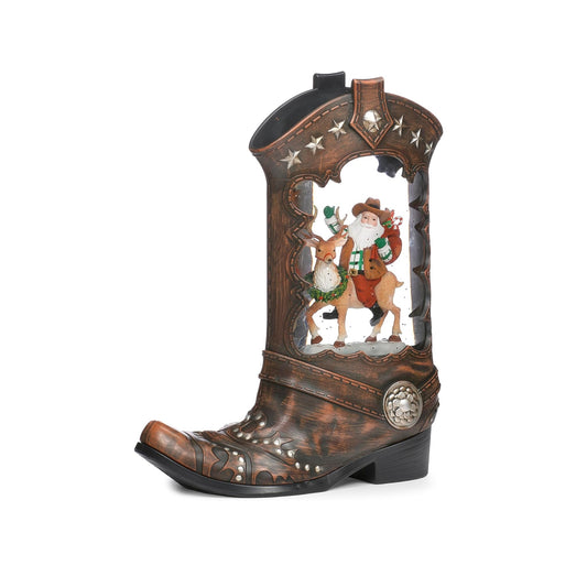 Boot with Santa Riding Deer Inside 10" LED Swirl