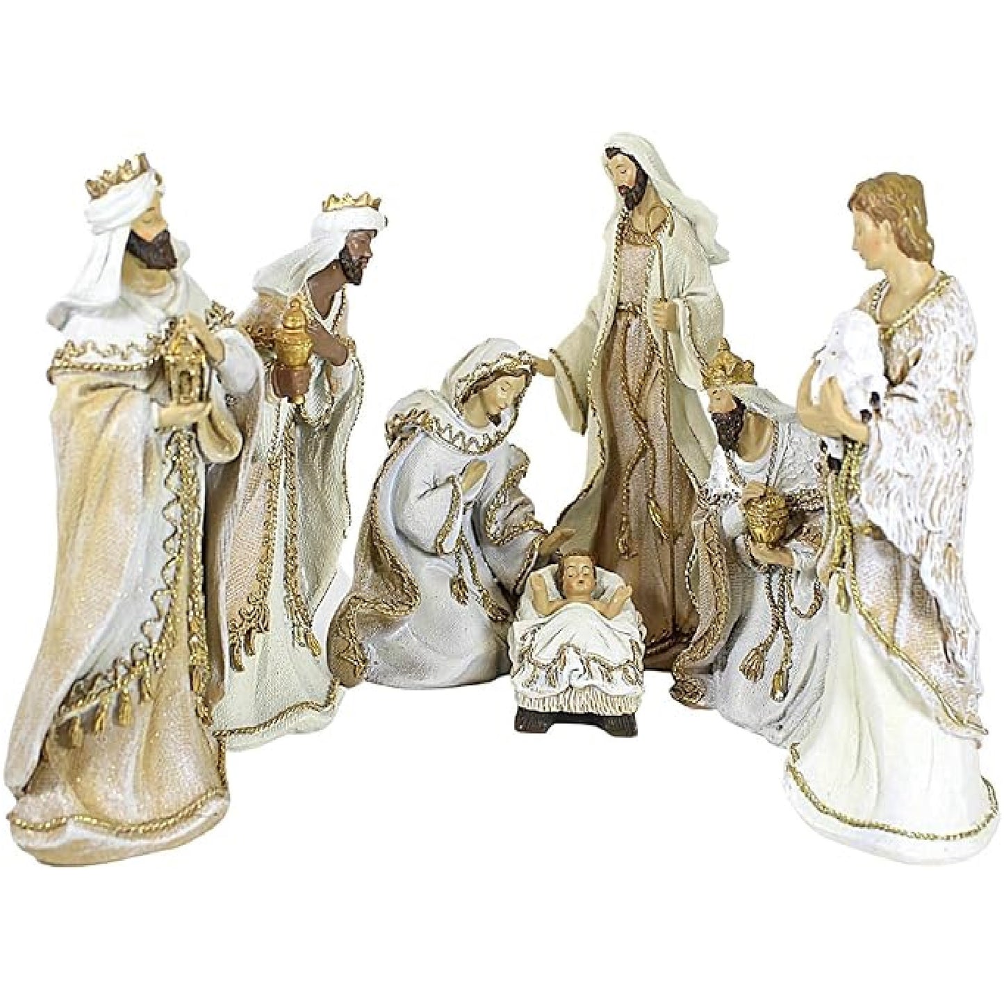 Nativity 7 Piece Set Woven Gold Trim Fabric Look