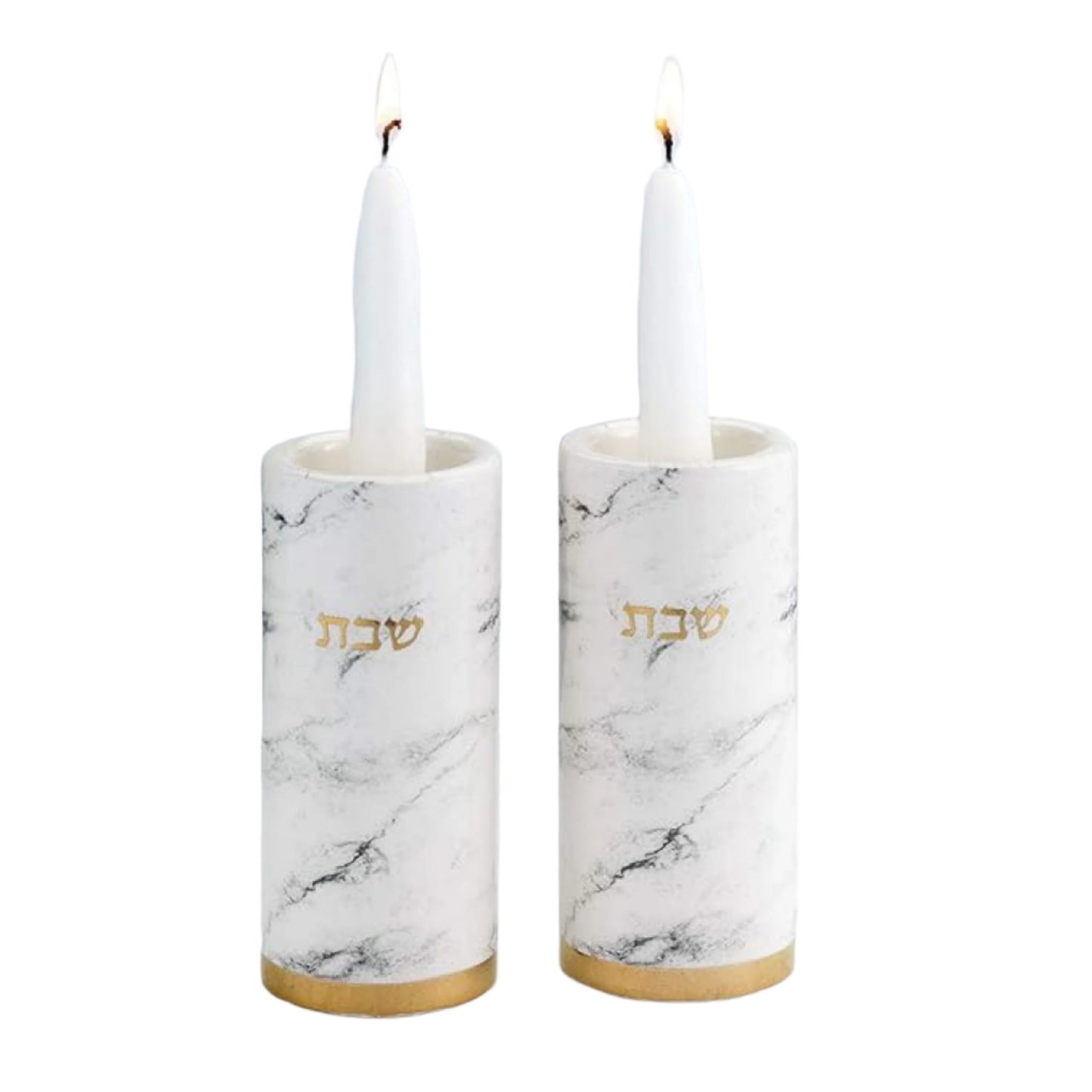 Rite Lite Ceramic Candlestick Set, Marble Design, Gold Accents