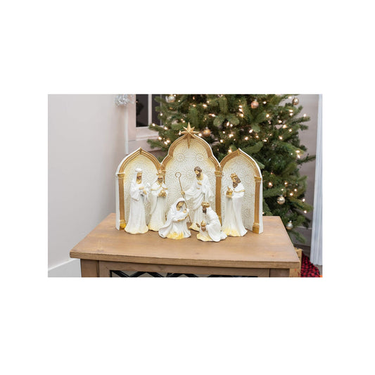 Roman Nativity Gold Dot Ivory with Triptych Backdrop Set of 9