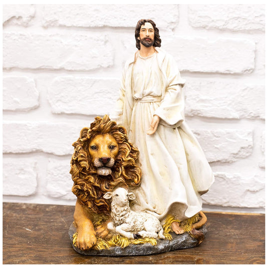 Jesus With Lion, Lamb Figurine