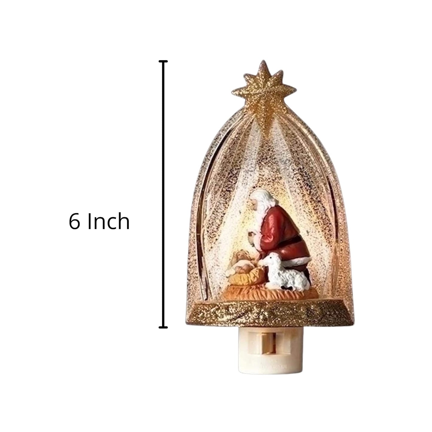 Santa Claus Kneeling Before Baby Jesus in Manger Night Light