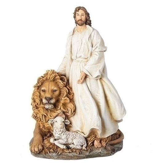 Jesus With Lion, Lamb Figurine