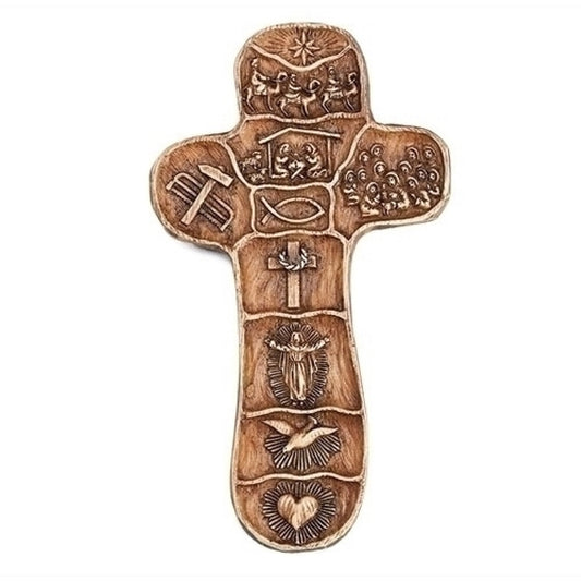 Croix de palmier de l'histoire du Christ romain avec présentoir de boîte à histoires