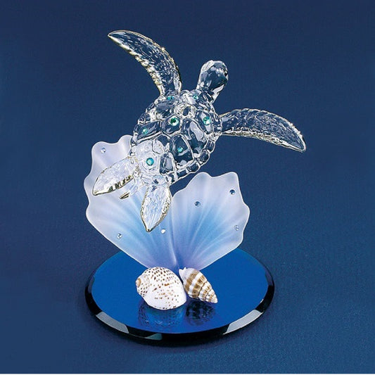 Glass Baron Sea Turtle Blue Coral Figure