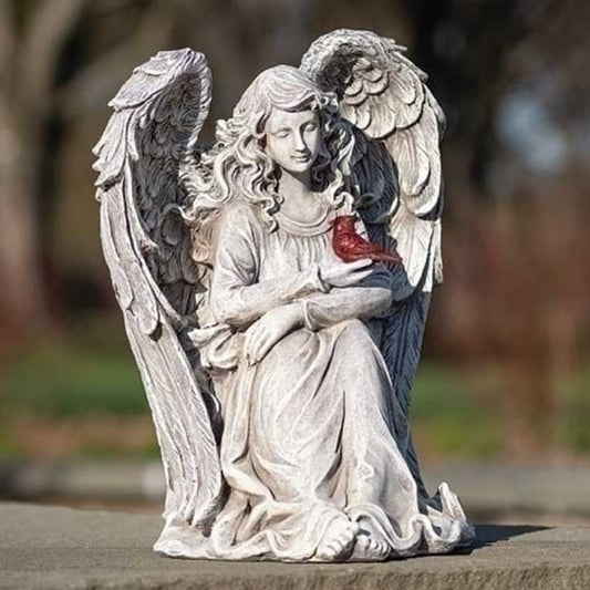 Roman Memorial Angel with Cardinal 11" Outdoor Garden Statue