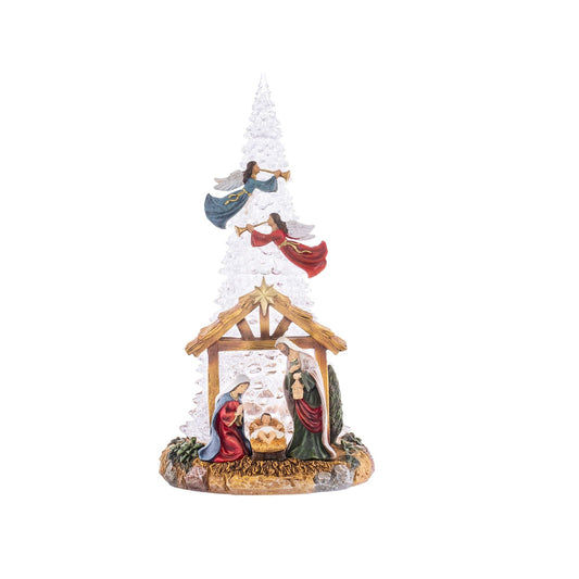 Musical LED Tree Holy Family Natural Nativity Figurine by Roman